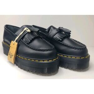 Dr. Martens Platform Tassel Loafers Black Leather Quad Sole Fringe Womens 7 NEW